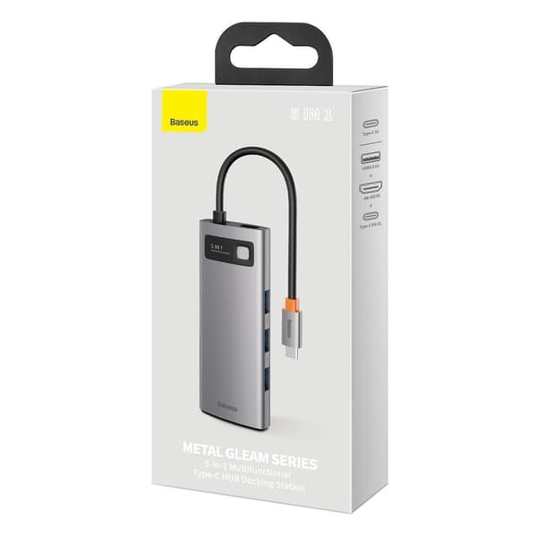 5-i-1 multifunktionshubb USB-C PD 100W HDMI 4K 3x USB 3.2 grå
