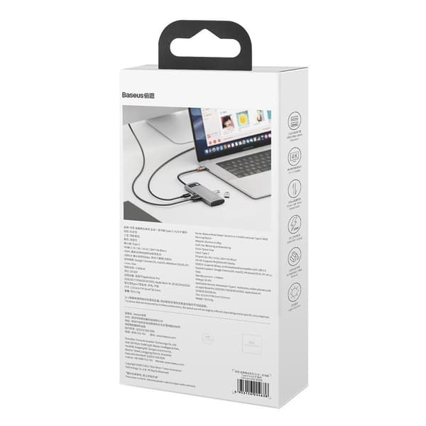 5-i-1 multifunktionshubb USB-C PD 100W HDMI 4K 3x USB 3.2 grå