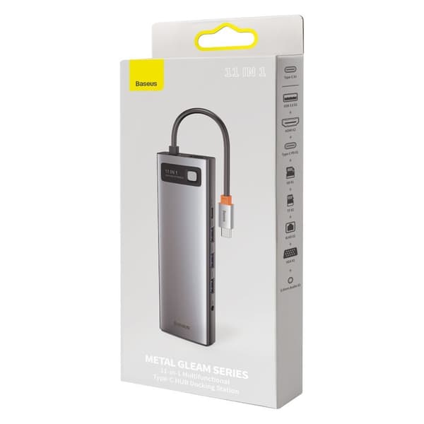 Multifunktionell HUB USB-C-portreplikator Metal Gleam 11in1 grå