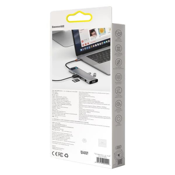 Multifunktionell HUB USB-C-portreplikator Metal Gleam 11in1 grå