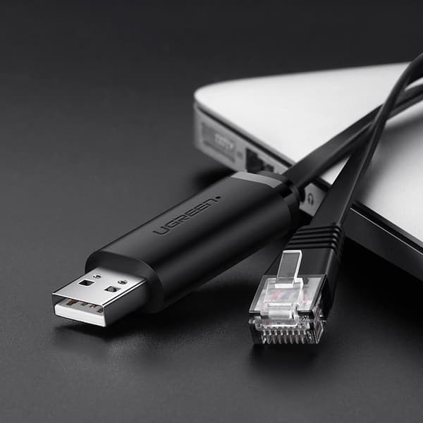 Konsolkabel, USB - RJ45-adapter, parsnoet Ethernet-kabel, 1,5 m, sort