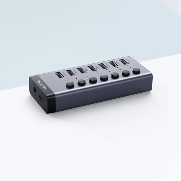 7-i-1 multifunktionell HUB USB-C splitter - 7x USB 3.0 PD DC 12V grå
