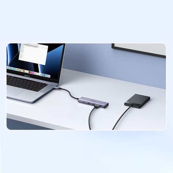 5in1 multifunktionell HUB-adapter USB-C 3x USB-A HDMI 4K PD 100W grå