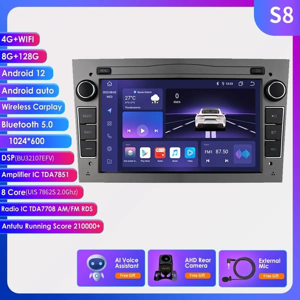 Auton multimedia GPS, 4G WIFI-yhteys, Android 12 -käyttöjärjestelmä, HC2 2G 32G Carplay S