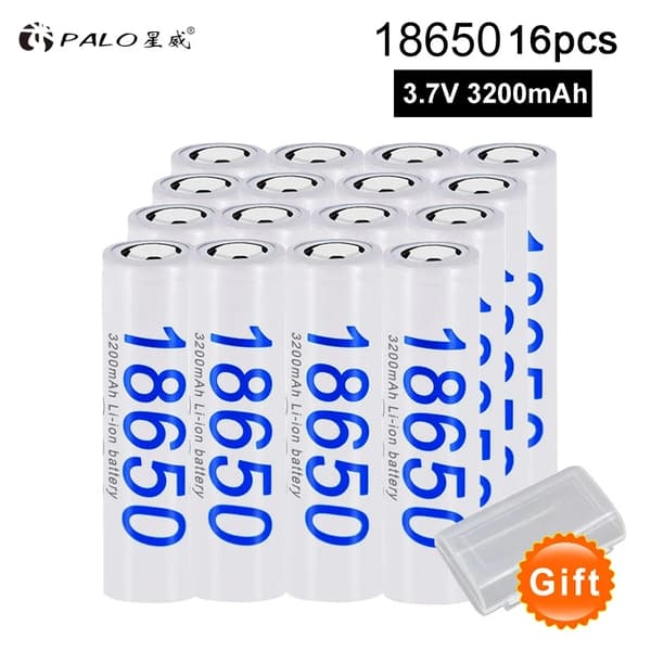 Uppladdningsbart 18650-batteri, 3200mAh kapacitet, litiumjon-teknik, 16st, 3,7V
