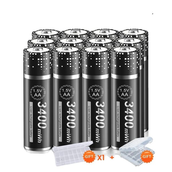 Genopladelige AA-batterier, 3400mWh kapacitet, lithium-ion teknologi, 8AA, 1,5V 12AA