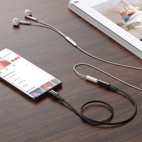 AUX USB-C til 3,5 mm ministik 18 cm lydhovedtelefonadapter sort