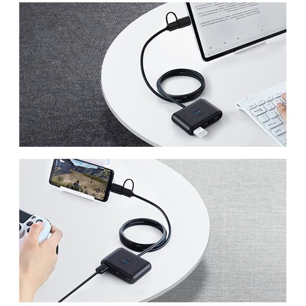 4in1 HUB adapter splitter USB-A/C till 4x USB 3.0 5Gb/s 1m svart