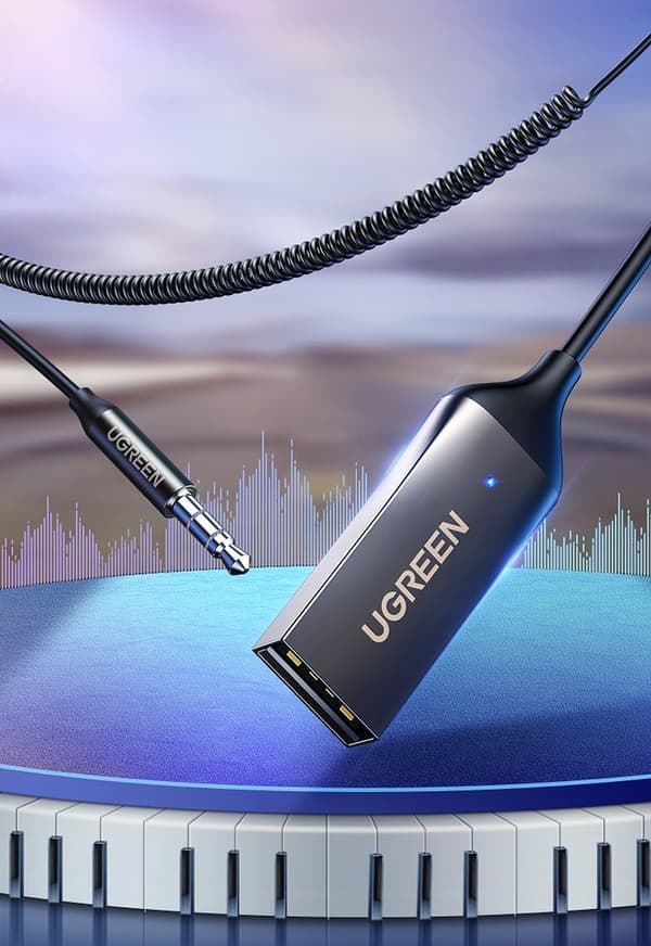Ljudmottagare Bluetooth 5.3 ljudadapter, USB AUX-kabel, svart