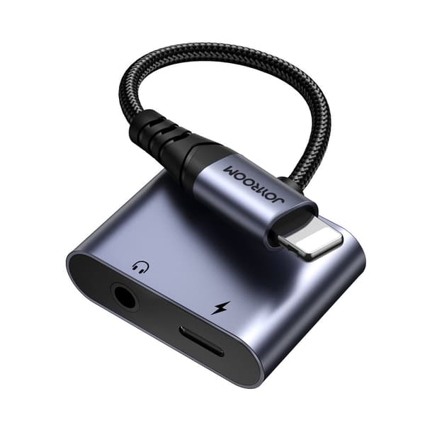 2-i-1 adapteradapter för iPhone-laddare + Lightning-hörlurar / 3,5 mm minijack svart