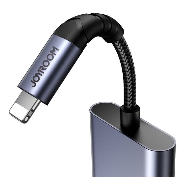 2-i-1 adapteradapter för iPhone-laddare + Lightning-hörlurar / 3,5 mm minijack svart
