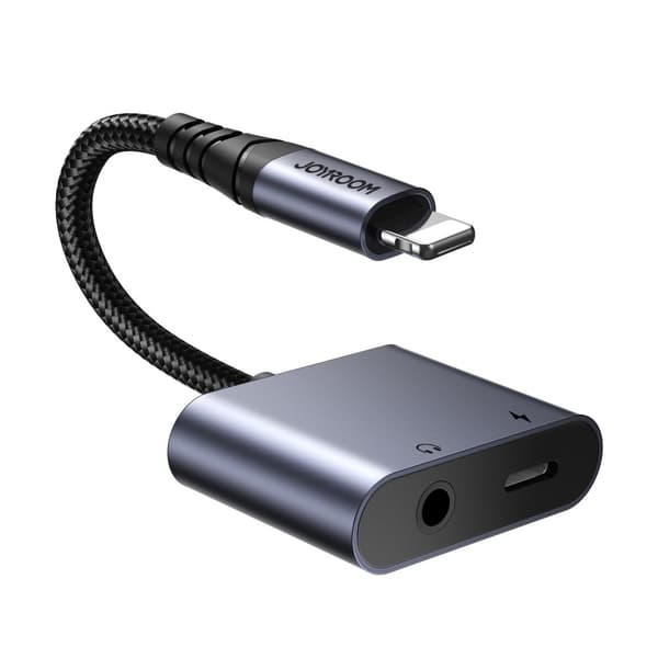 2-i-1 adapteradapter för iPhone-laddare + Lightning-hörlurar / 3,5 mm minijack svart