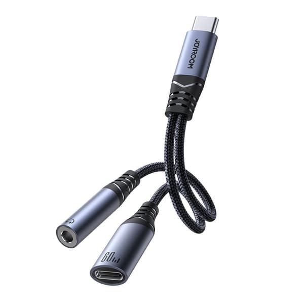 2-i-1 adapterladdare + hörlurar USB-C till USB-C / minijack 3,5 mm svart