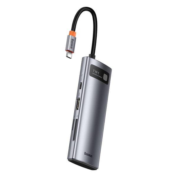Monitoiminen USB HUB 7in1 Type C HDMI TF Card Reader PD harmaa