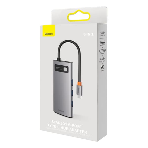 StarJoy HUB 6in1 USB-C 3xUSB HDMI RJ45 PD grå