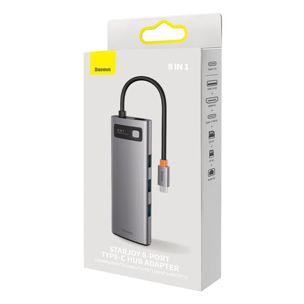 StarJoy HUB 8in1 USB-C 3xUSB HDMI RJ45 SD- og TF-kortlæser PD grå
