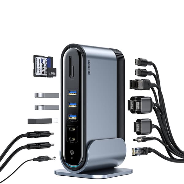 Monitoiminen HUB Replicator Port Splitter Card Reader EU CN UK Plugs Harmaa