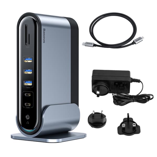 Monitoiminen HUB Replicator Port Splitter Card Reader EU CN UK Plugs Harmaa