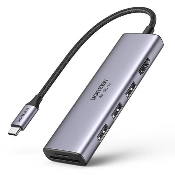 6-i-1 multifunktionel USB-C HUB - 3x USB HDMI 4K SD og TF kortlæser grå