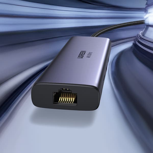 7-i-1 multifunktionell USB-C HUB - 2x USB HDMI 4K SD- och TF-kortläsare USB-C RJ45 1 Gbps grå