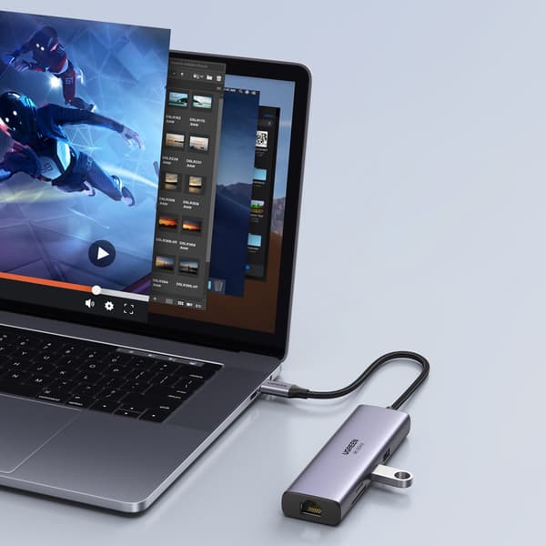 7-i-1 multifunktionell USB-C HUB - 2x USB HDMI 4K SD- och TF-kortläsare USB-C RJ45 1 Gbps grå