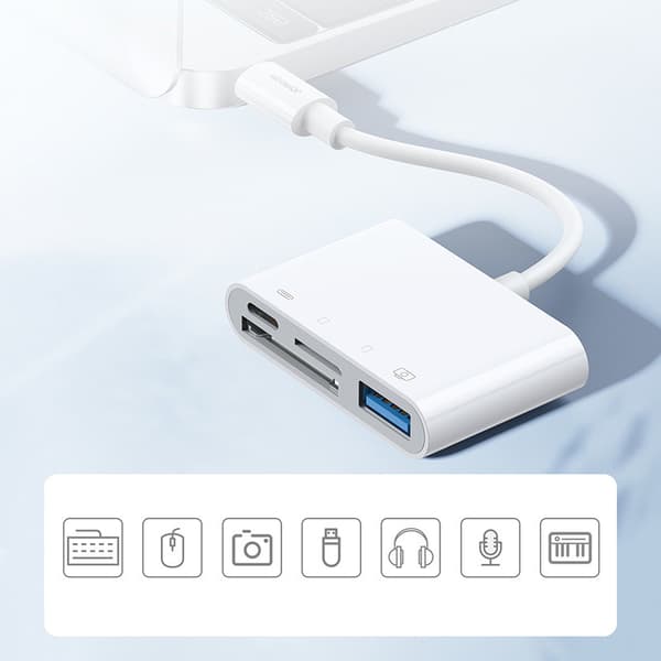 HUB kortlæser adapter til iPhone OTG Lightning - USB SD TF kortlæser hvid