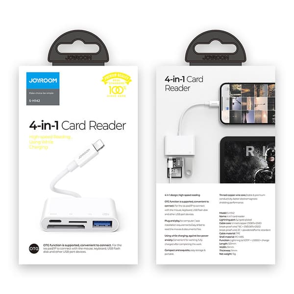 HUB kortlæser adapter til iPhone OTG Lightning - USB SD TF kortlæser hvid