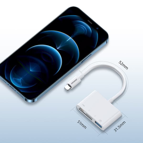 HUB kortlæser adapter til iPhone OTG Lightning - USB SD TF kortlæser hvid