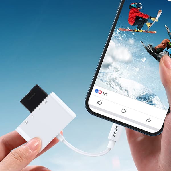 HUB kortlæser adapter til iPhone OTG Lightning - USB SD TF kortlæser hvid