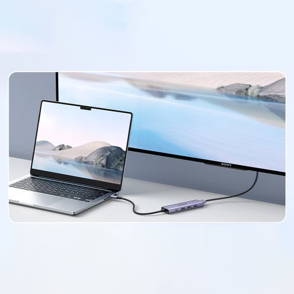 5in1 multifunktionell HUB-adapter USB-C 3x USB-A HDMI 4K PD 100W grå