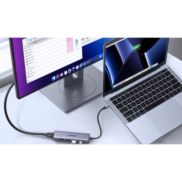 5in1 multifunktionell HUB-adapter USB-C 3x USB-A HDMI 4K PD 100W grå