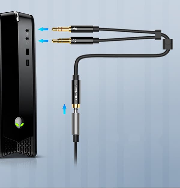 AUX 3,5 mm mini jack splitter adapter til mikrofon og høretelefoner, sort