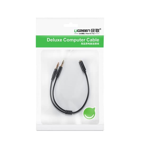 AUX 3,5 mm mini jack splitter adapter til mikrofon og høretelefoner, sort
