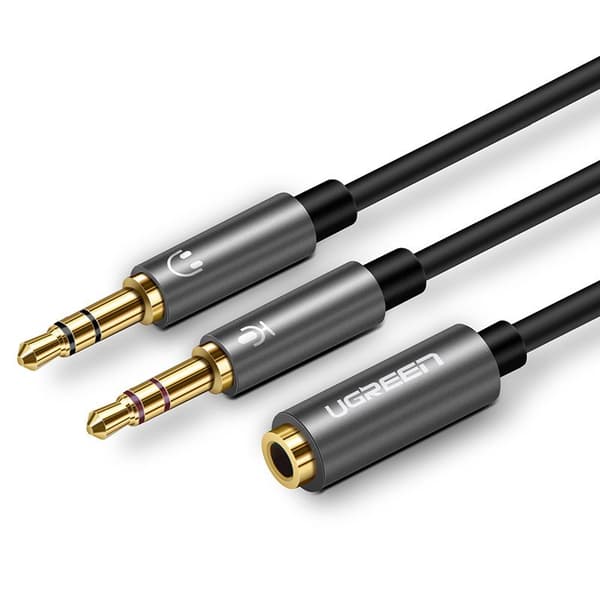 AUX 3,5 mm mini jack splitter adapter til mikrofon og høretelefoner, sort