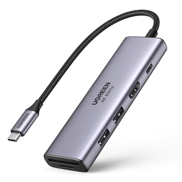 6-i-1 multifunktionell USB-C HUB - 2x USB HDMI 4K SD- och TF-kortläsare USB-C PD 100W grå