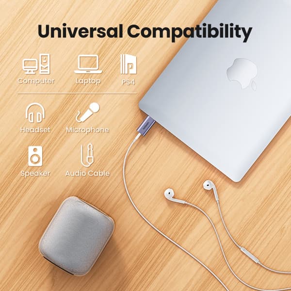 Ljudadapter för hörlurar USB-A till miniJack 3,5 mm, grå