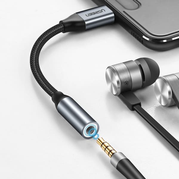 Hörlursadapter med Mini Jack 3,5 mm till USB-C 10 cm - grå