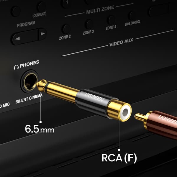 Adapterstik jack adapter 6,35 mm han til RCA hun guld
