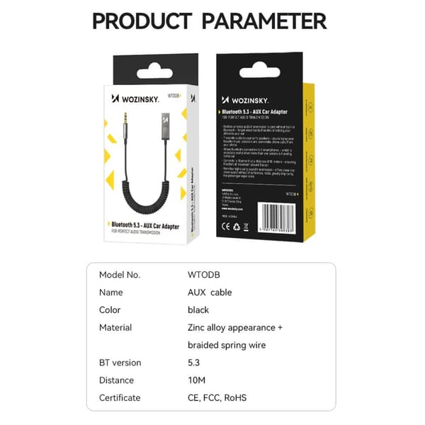Lydadapter med Bluetooth 5.3-modtager og AUX miniJack 3,5 mm-stik og USB-A