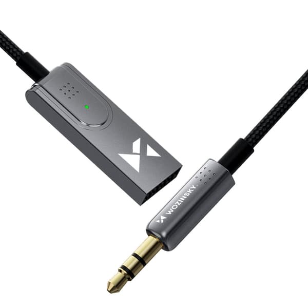 Lydadapter med Bluetooth 5.3-modtager og AUX miniJack 3,5 mm-stik og USB-A