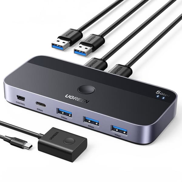 2-in-4-kytkin kahdelle tietokoneelle USB 3.0 + 2x USB-A-kaapeli musta