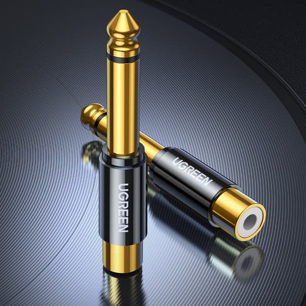 Adapterstik jack adapter 6,35 mm han til RCA hun guld