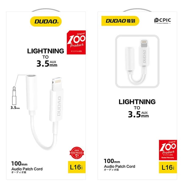Ljudadapter för iPhone-hörlurar från Lightning till 3,5 mm minijack, vit