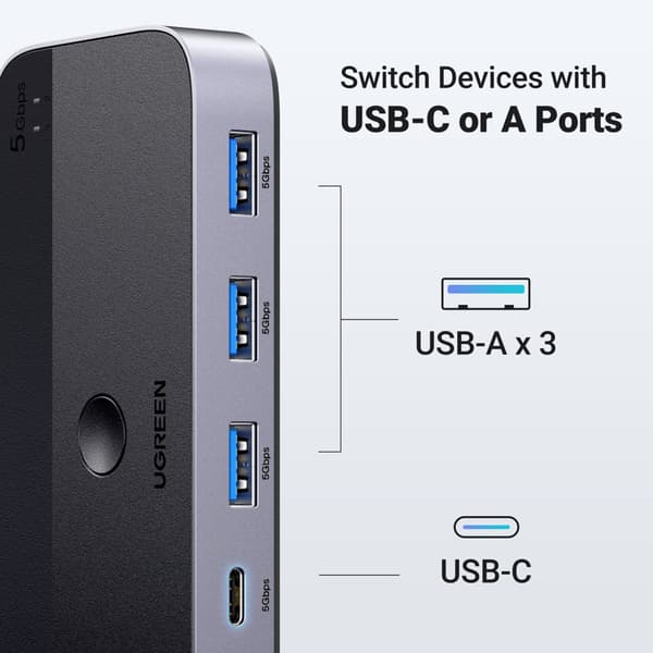 2-i-4 switch til 2 computere USB 3.0 + 2x USB-A kabel sort