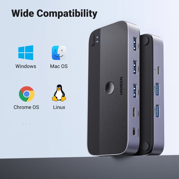 2-i-4 switch til 2 computere USB 3.0 + 2x USB-A kabel sort