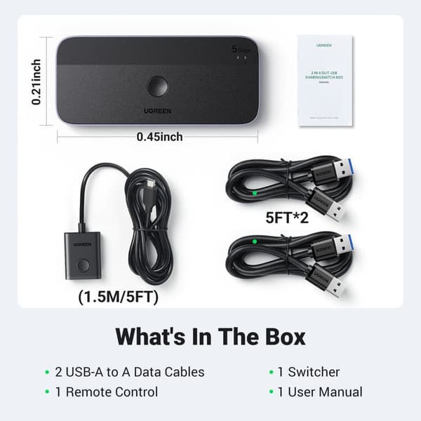2-i-4 switch til 2 computere USB 3.0 + 2x USB-A kabel sort