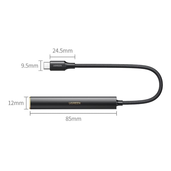 Lydhovedtelefonforstærkeradapter USB-C til 3,5 mm ministik, sort