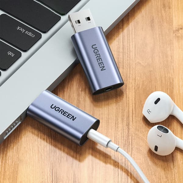 Lydadapter til hovedtelefoner USB-A til miniJack 3,5 mm, grå