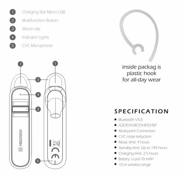 Kuulokkeet Swissten Caller Bluetooth-kuulokkeet - valkoinen