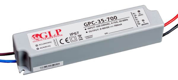 GPC-35-700: Nuværende driver 700mA/9-48V, CC, ikke-PFC, IP67 plast
